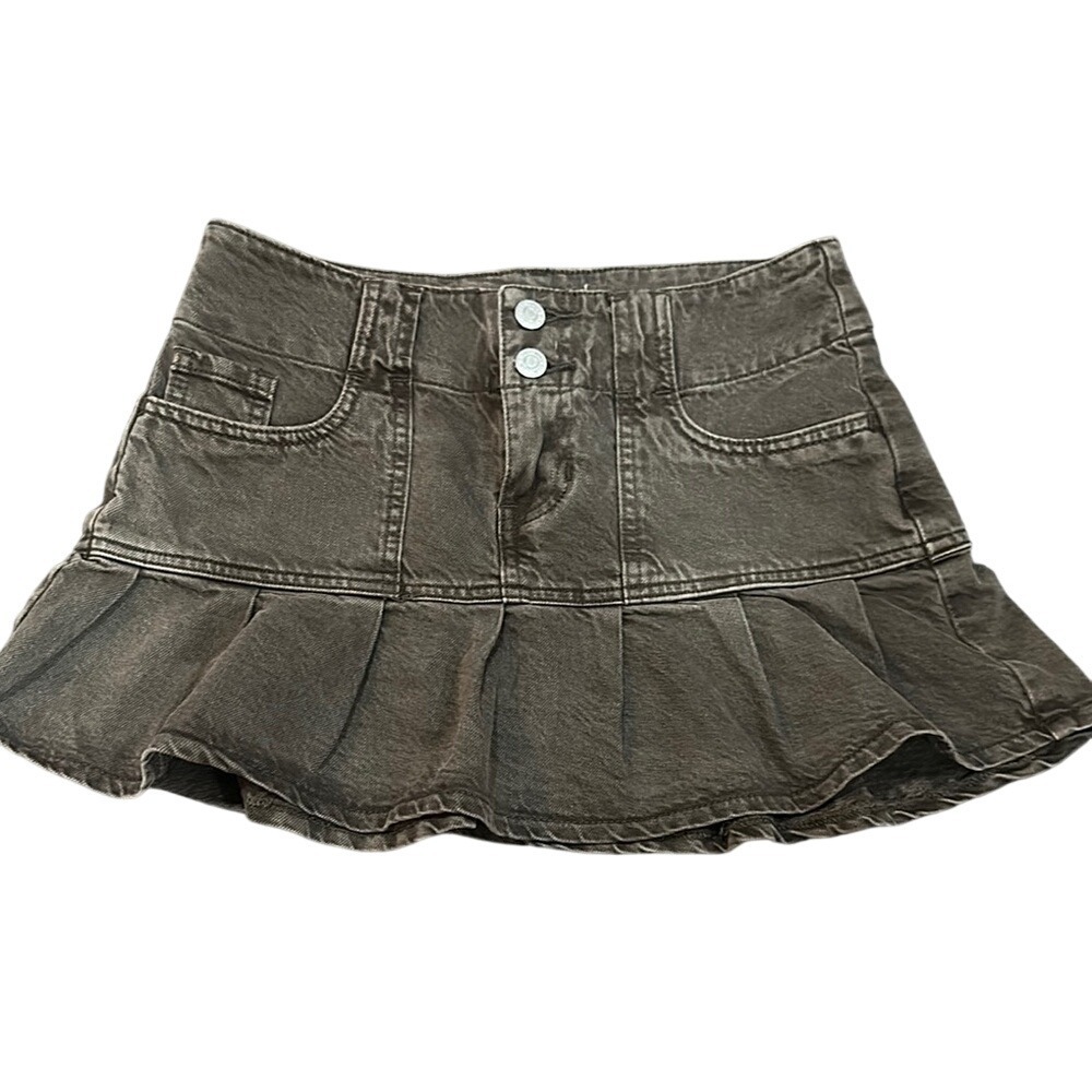 PacSun Brown Ruffled Skater Mini Skirt